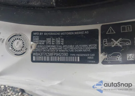 2015 BMW 435I xDrive z USA, uszkodzony, nr VIN WBA3T7C58FP942590